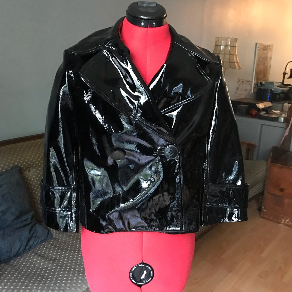 Patent lamb leather jacket